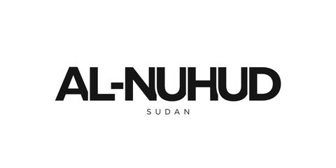 Al Nuhud in the Sudan emblem. The design features a geometric style, vector illustration with bold typography in a modern font. The graphic slogan lettering.