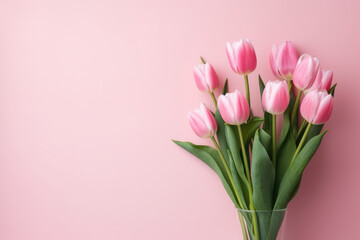 pink tulips on white background