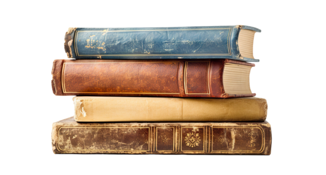 Stack of hardcovered old books, cut out