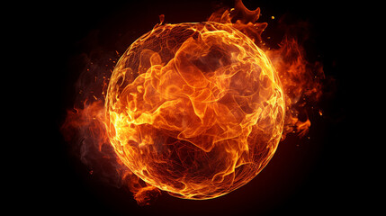 Dynamic Fiery Ball: Intense Combustion on Black Background - Powerful Flame Illustration for Abstract Concepts with Copy Space for Design and Creative Expression.