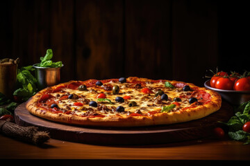 pizza with salami and tomato