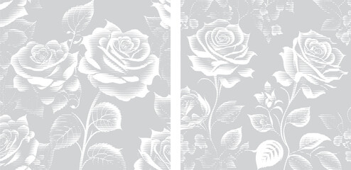 Set of rose pattern gray background