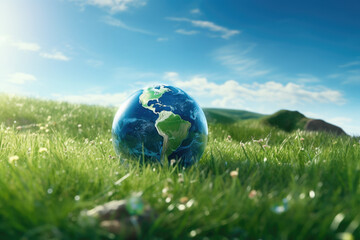 Fototapeta na wymiar earth globe on grass