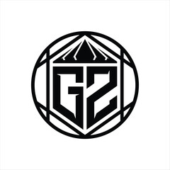 GZ Letter Logo monogram hexagon slice crown sharp shield shape isolated circle abstract style design
