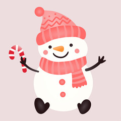 Happy snowman with candy vector illustration