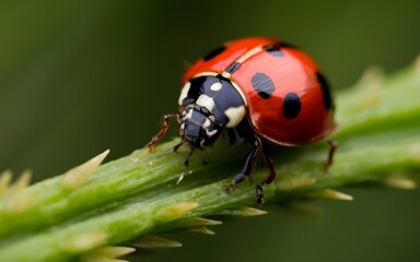 Fototapeta premium Macro closeup ladybug flora nature ai generative