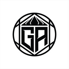 GA Letter Logo monogram hexagon slice crown sharp shield shape isolated circle abstract style design