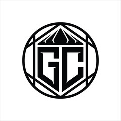 GC Letter Logo monogram hexagon slice crown sharp shield shape isolated circle abstract style design