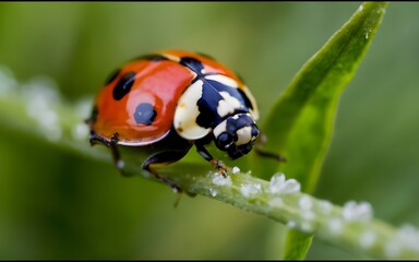 Obraz premium Macro closeup ladybug flora nature ai generative