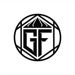 GF Letter Logo monogram hexagon slice crown sharp shield shape isolated circle abstract style design