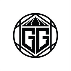 GG Letter Logo monogram hexagon slice crown sharp shield shape isolated circle abstract style design