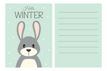 Cute Christmas Postcard with a Rabbit