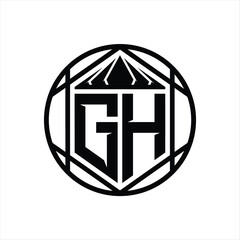 GH Letter Logo monogram hexagon slice crown sharp shield shape isolated circle abstract style design