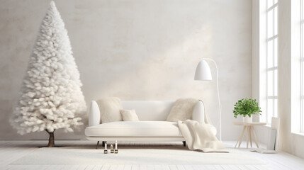 White room with stylish modern Christmas and new year interior design comeliness