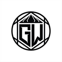 GW Letter Logo monogram hexagon slice crown sharp shield shape isolated circle abstract style design