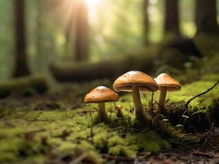 Fototapeta premium Mushroom in the forest, Clear Image,nature Background,Blur Background , Generative Ai