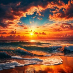 Fototapeta na wymiar Beautiful sunrise over the sea.