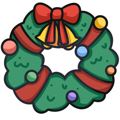 Cute Christmas Wreath With Red Ribbon