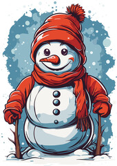 Funny christmas snowman. Winter holidays.