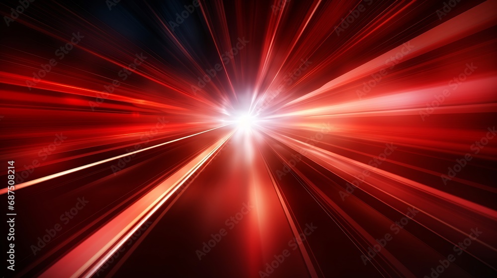 Fototapete abstract background with diffused tracks of bright red and white rays against dark blurred surface :