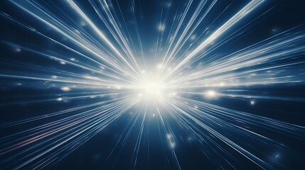 Abstract background with diffused tracks of bright white rays against dark blurred surface : Generative AI