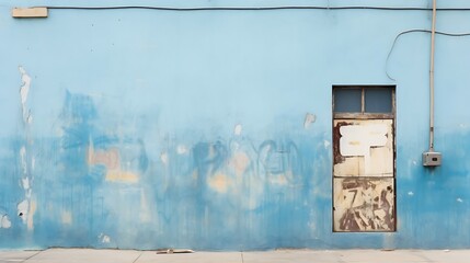 A painted sign on painted blue building wall. : Generative AI