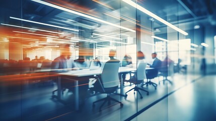 Abstract blur business office working space background with modern style. Blurry creative workplace design background : Generative AI