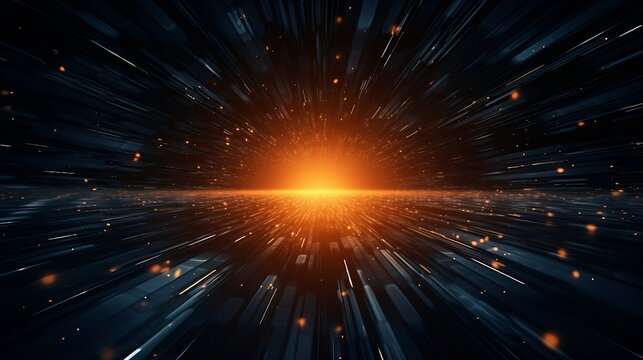 Abstract background of long explosure tale light on black ,Technology backgroud : Generative AI