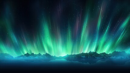 Fototapeta premium Beautiful Aurora in the night sky wallpaper background. Beautiful green aurora light, astronomical wallpaper.