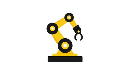 Industrial robot arm animation, transparent background, alpha channel included.