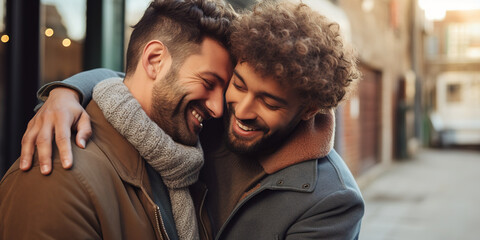 A Heartfelt Moment as a Male Couple Closes Their Eyes, Expressing Deep Affection in an Embrace
