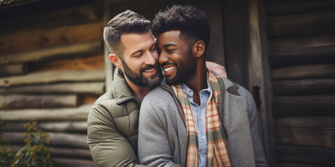 The Power of Love Unleashed as a Male Couple Embraces, Eyes Closed, Drowning in the Depths of Affection