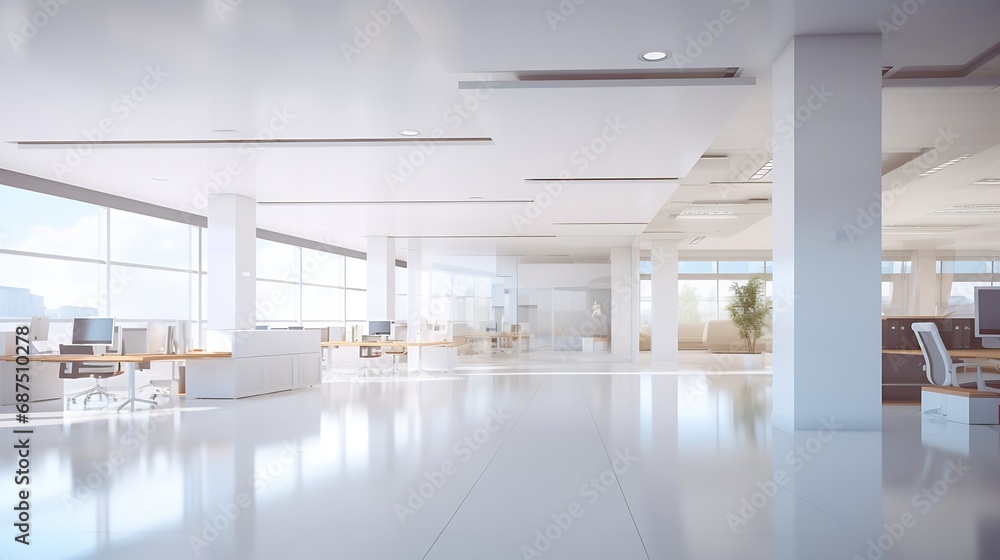 Aufkleber blur focus of white open space office interior can be used as background : generative ai