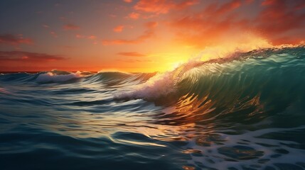 Obraz premium Beautiful sea wave and sky at sunset : Generative AI