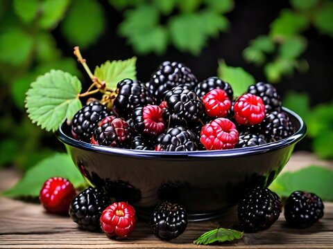 blackberries and raspberries red Clear Image Generative ai