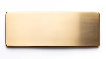 Tuinposter Close up shot of blank brass nameplate isolated over white background : Generative AI © Generative AI