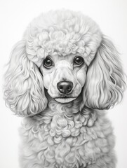 Cute poodle puppy dog in black and white pencil art style