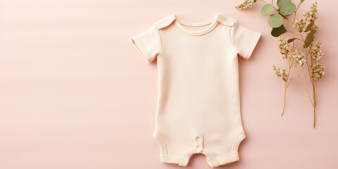 Set of baby girl clothes, shoes, accessories on pink background. Fashion newborn clothes. Flat lay, top view. Copy space. : Generative AI