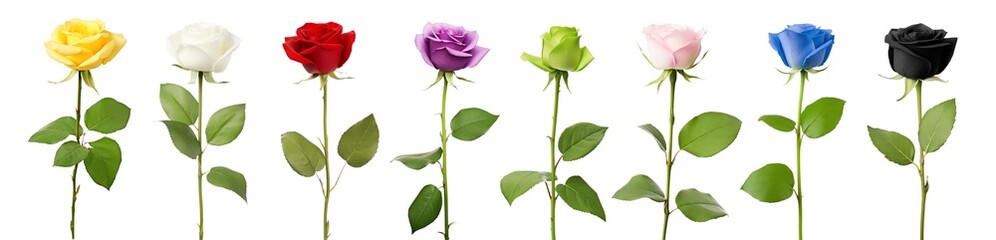 Rose set - Color set - Red Rose - Pink Rose - Purple Rose - Blue Rose - Green Rose - Yellow Rose - Black Rose - White Rose - Transparent PNG - Powered by Adobe