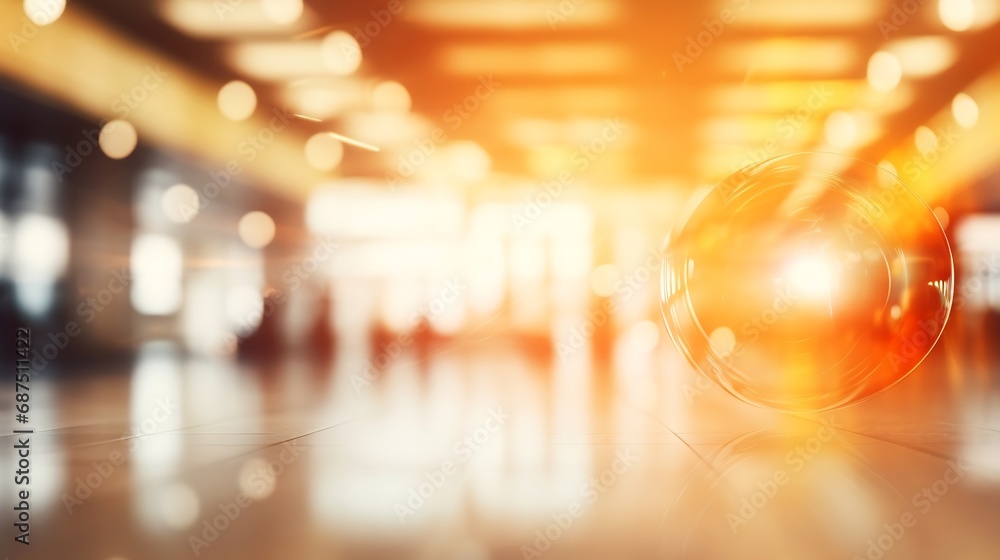 Poster abstract blur image background of shopping mall with light bokeh and flare light bulb : Generative AI