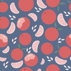 Tangerines mandarins oranges hand drawn seamless pattern