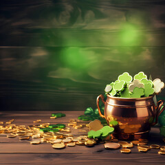 pot of gold coins and clover