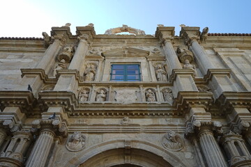 Building of the 'Colexio de Fonseca' on 'R&uacute;a do Franco' street in Santiago de Compostela. It currently houses the 'Biblioteca Xeral da Universidade' Santiago de Compostela, Galicia, Spain 10092023