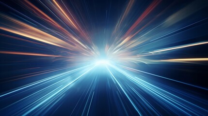 Abstract background with diffused tracks of bright white rays against dark blurred surface : Generative AI