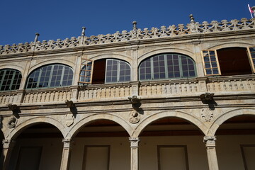 Cloister of the 'Colexio de Fonseca' on 'R&uacute;a do Franco' street in Santiago de Compostela Santiago de Compostela, Galicia, Spain 10092023