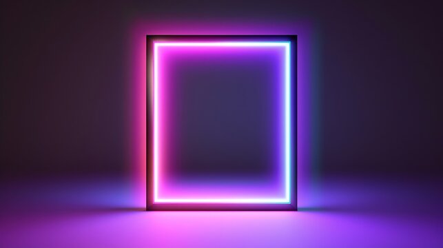 rectangle picture frame, purple blue pink, futuristic, neon colors, holographic, dark : Generative AI