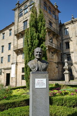Bust of Pope John Paul II in front of the San Mart&iacute;n Pinario hostel Santiago de Compostela, Galicia, Spain 10092023