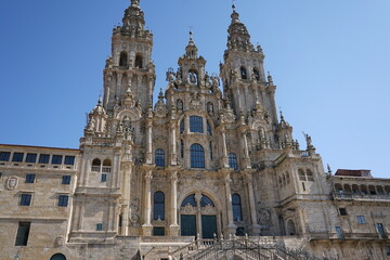 Fototapeta na wymiar Baroque facade of the 'Praza do Obradoiro' of the Cathedral of Santiago de Compostela Santiago de Compostela, Galicia, Spain 10092023
