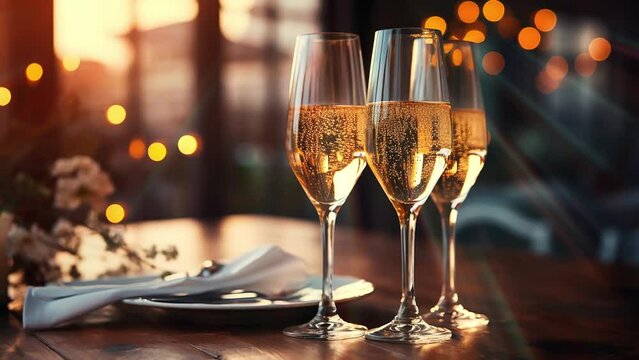 Festive background with wine bokeh and rays of sun