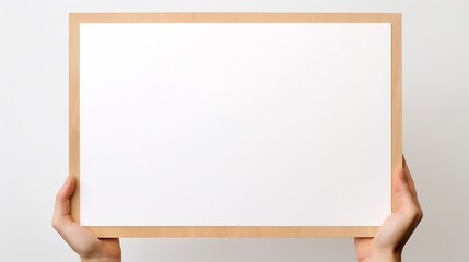 Copy space for your text. Man's hands holding empty board isolated on white background. Close up. High resolution : Generative AI